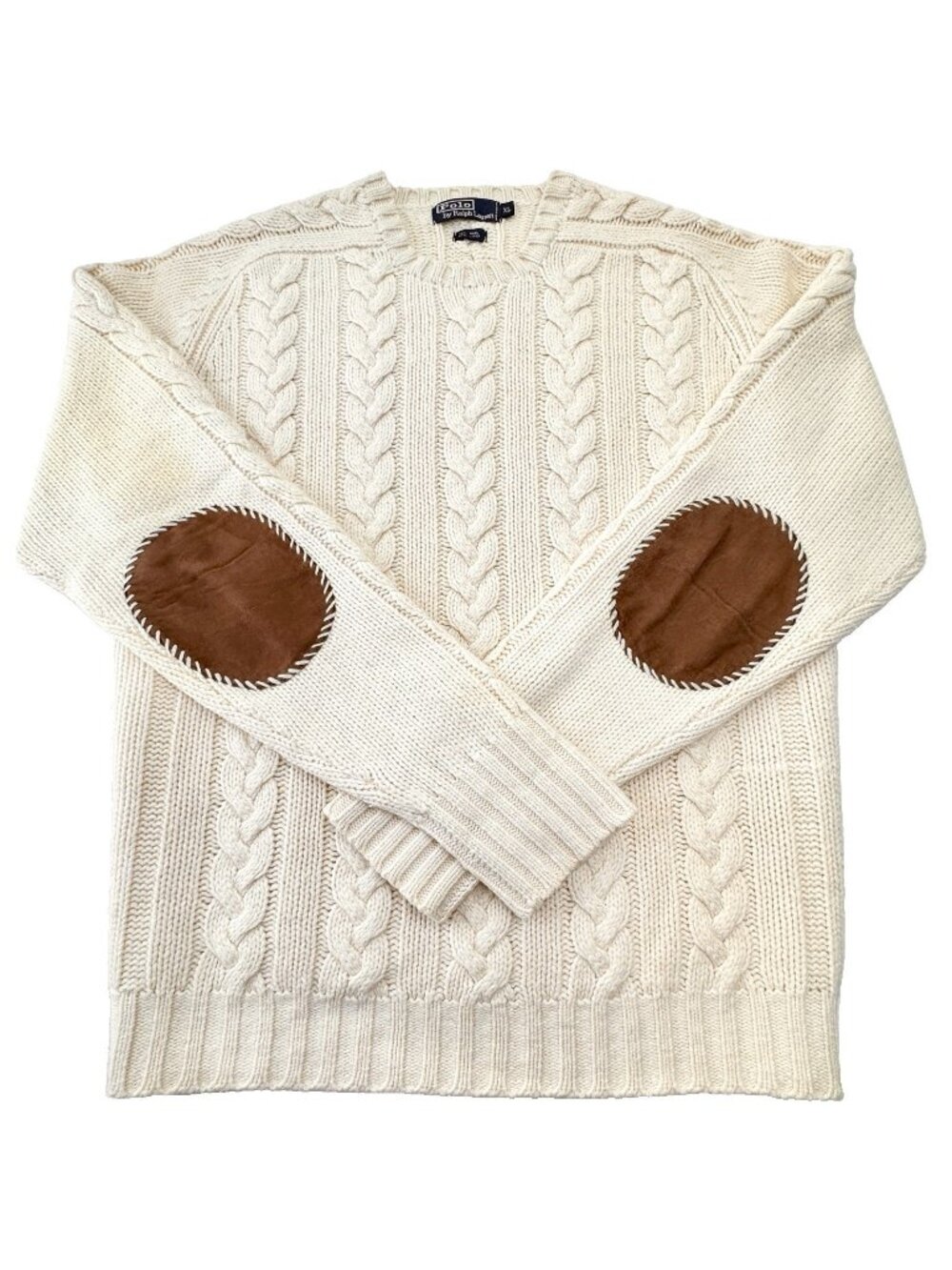 VTG Polo Ralph Lauren Cable Knit Sweater Men’s XL Cream Wool Linen Fisherman